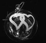 Hanging Clear Glass Candle Holder- Ball - 2 Silver Hearts Design - BULK Buy